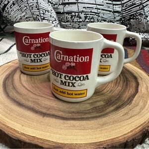 Vintage Carnation Hot Cocoa Mix mugs set of three coffee cups